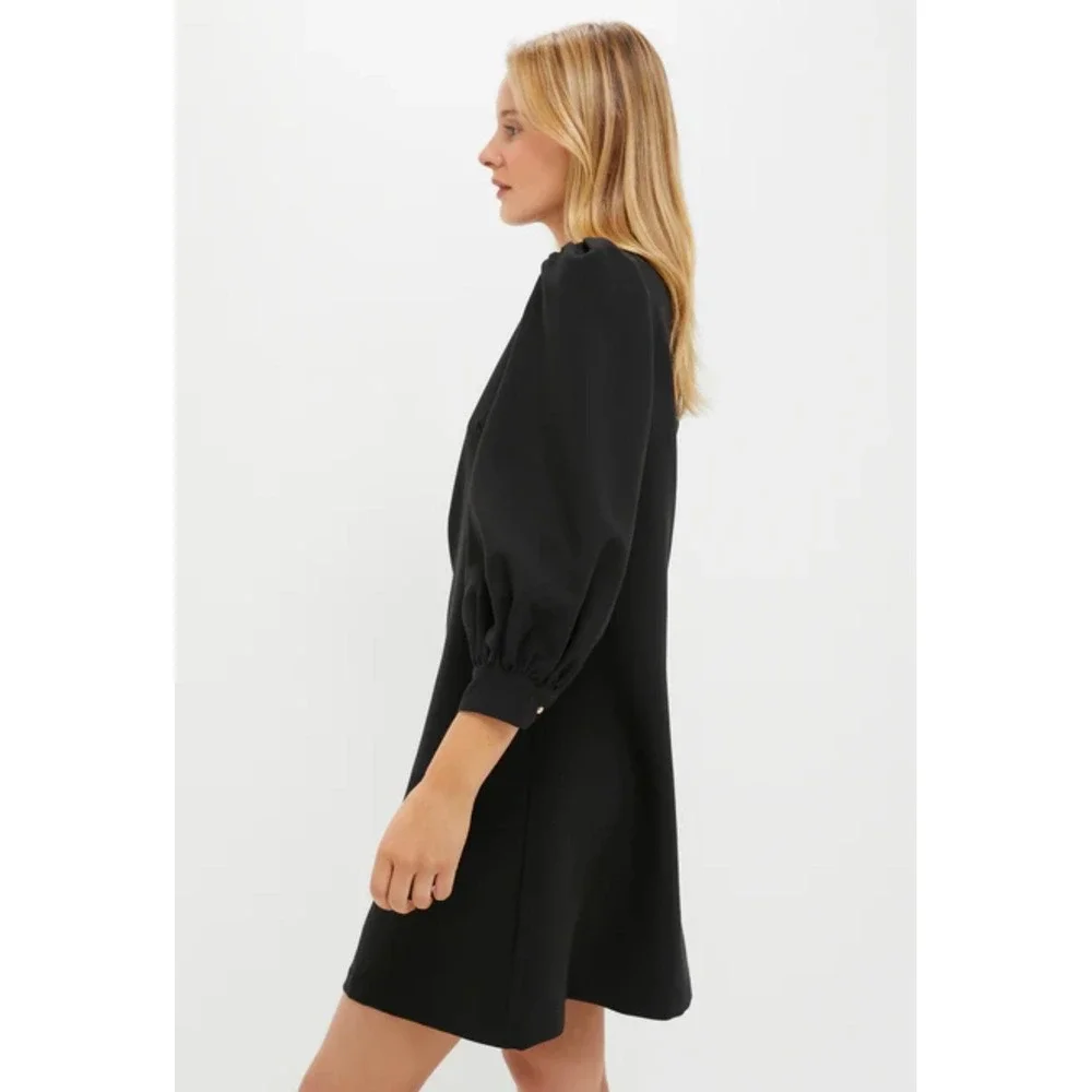 Pomander Place Samantha Mini Dress Black Puff Sleeve Gold Button Womens Small
